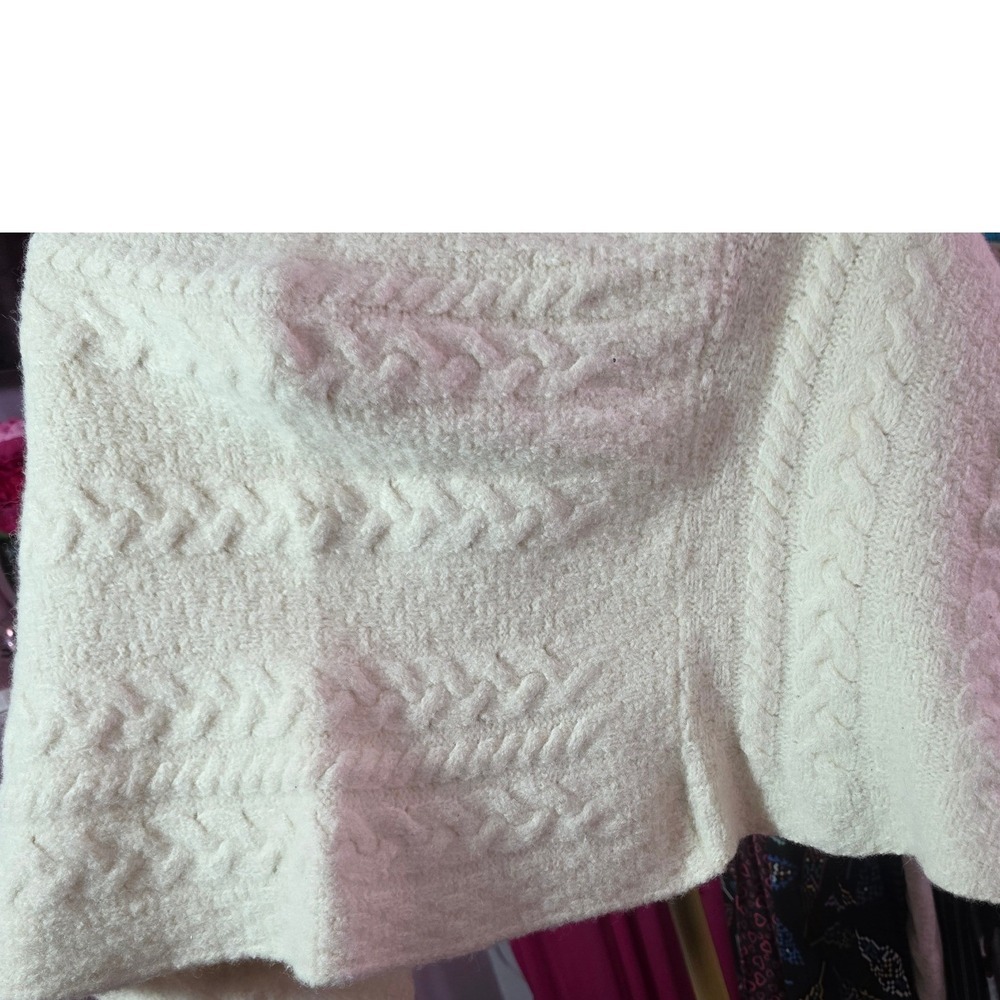 Aran Sweater Market Irish Merino Wool Poncho Cape Cream Cable Knit OS - Picture 5 of 8